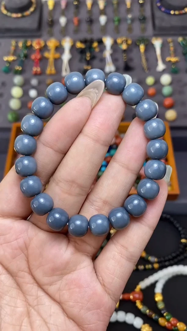 未镶嵌和田玉挂件10mm灰烟紫老型手串