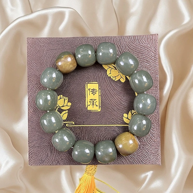 【玉琢甄选】和田玉手串高油脂高邮润 13*14单珠风化籽皮