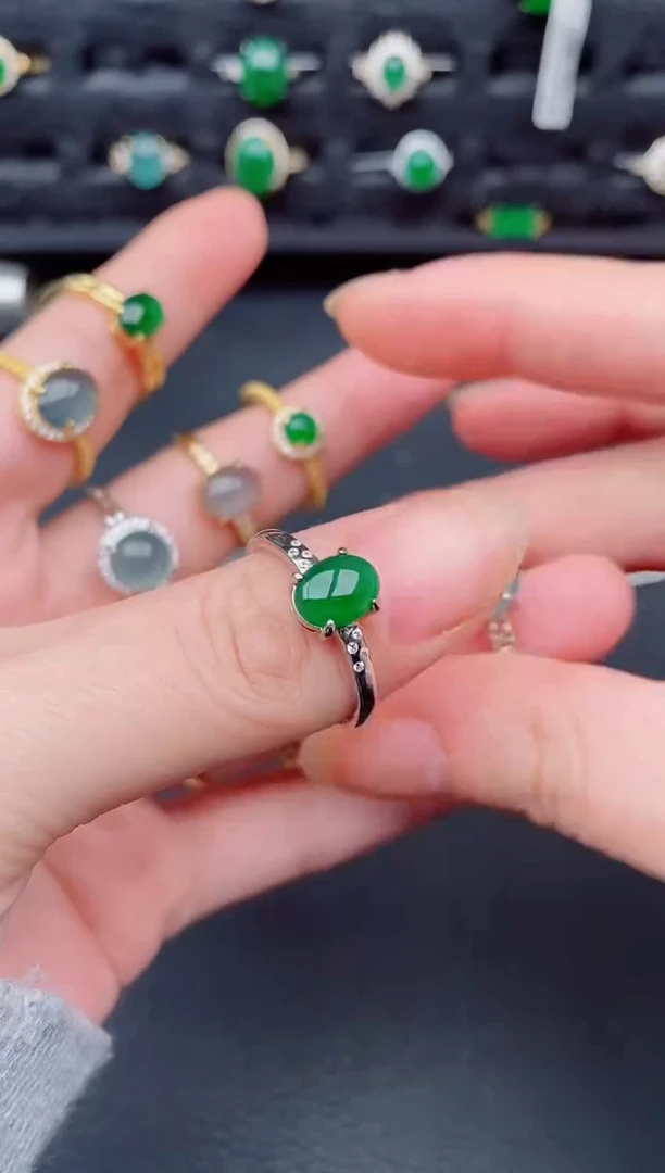 银S925镶嵌戒指翡翠天然a货翡翠356
