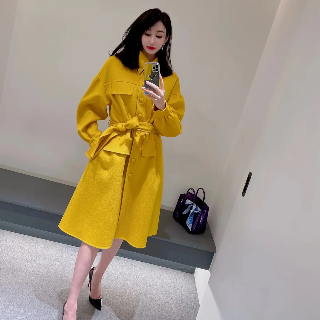 99新 FENDI/芬迪  J19641  翻领单排扣长袖腰带款大衣外套 40 M码