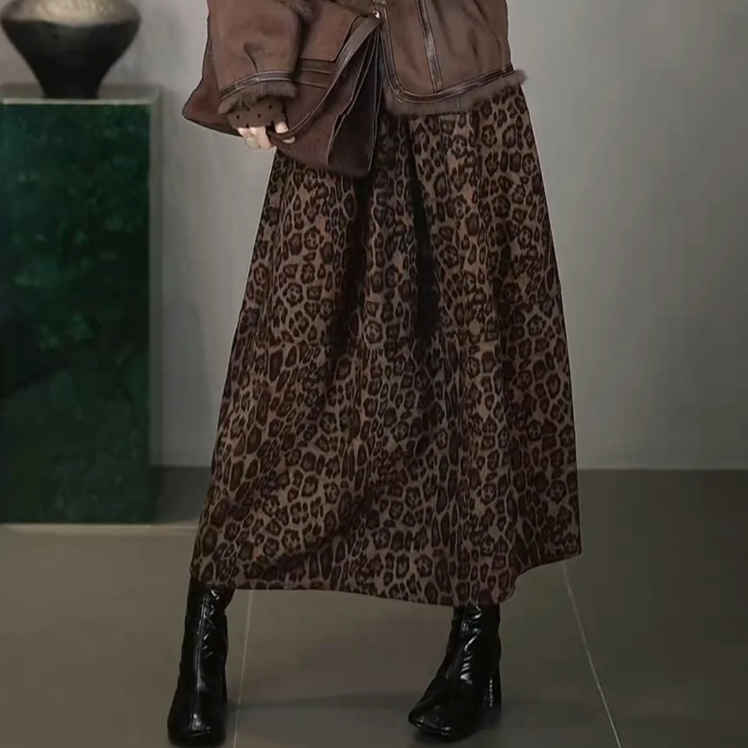 溶溶【珀光豹纹】RONGRONG 超柔垂感绒面豹纹优雅花苞半身裙25C8621