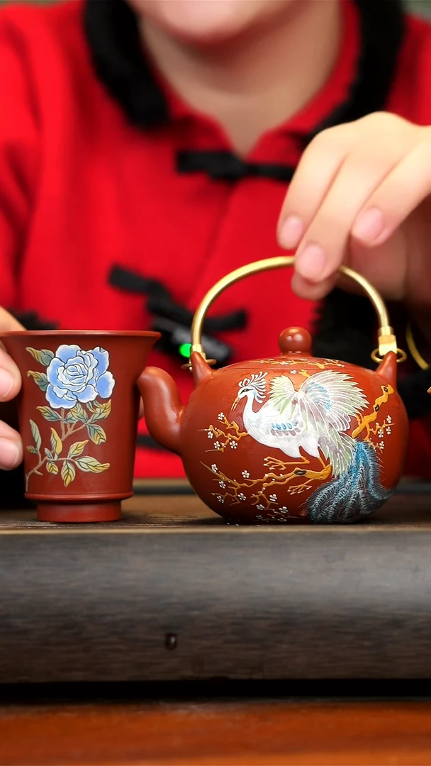 【闪购商品】紫砂茶壶念一紫砂200cc大红袍提梁+杯子