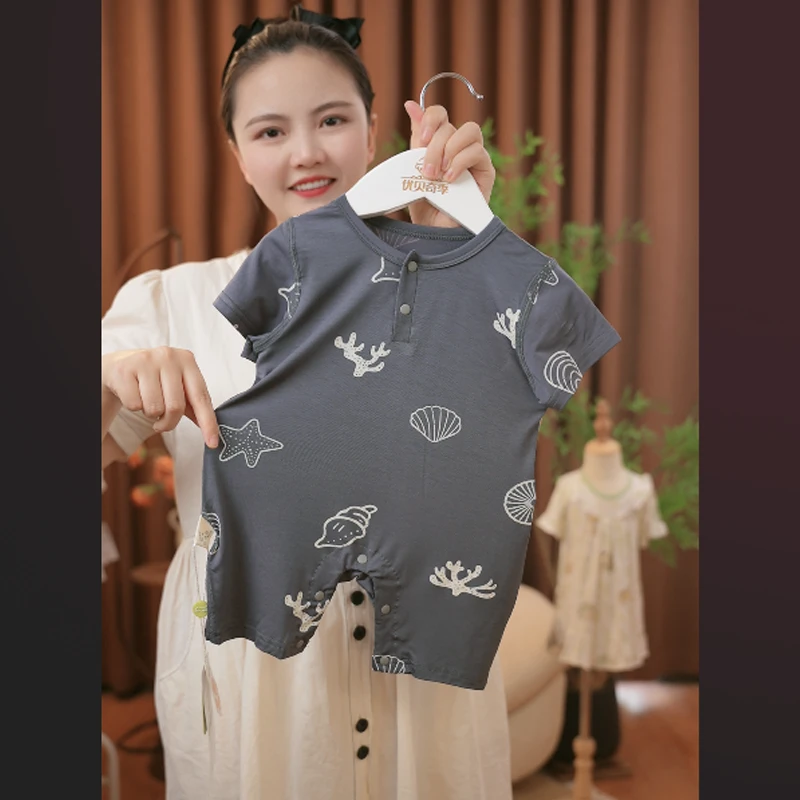 冰多啦套头款婴幼儿连身衣宝宝短爬哈衣夏季薄款无骨