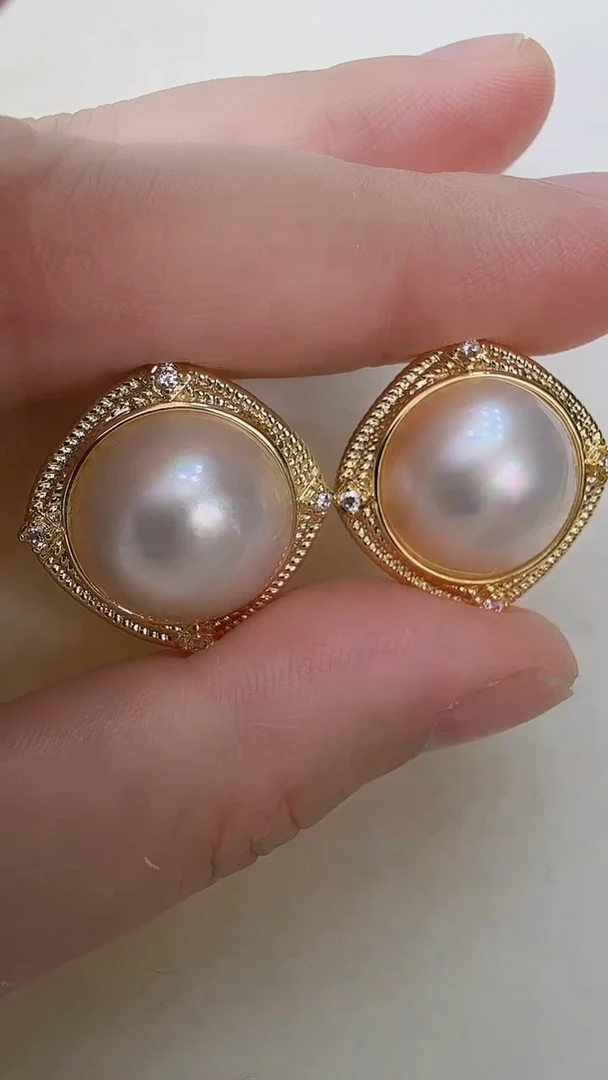 耳饰拼合珍珠（马贝珠）未镶嵌小香四方