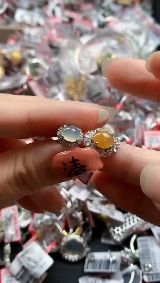 银S925镶嵌戒指翡翠天然A货缅甸翡翠