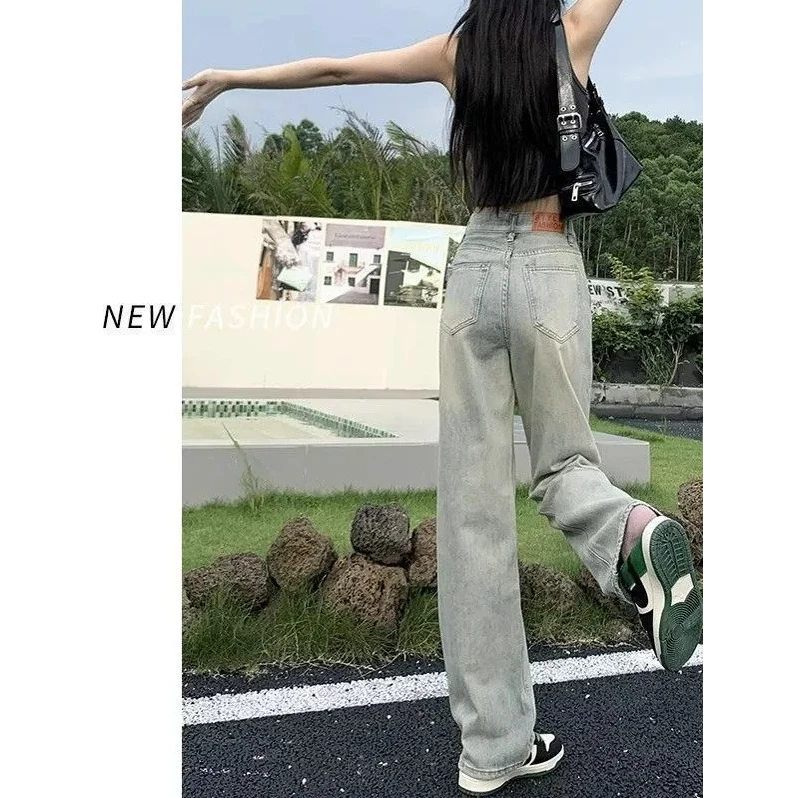 2025春秋新款高腰窄版阔腿裤复古小个子宽松立体直筒垂感牛仔裤女