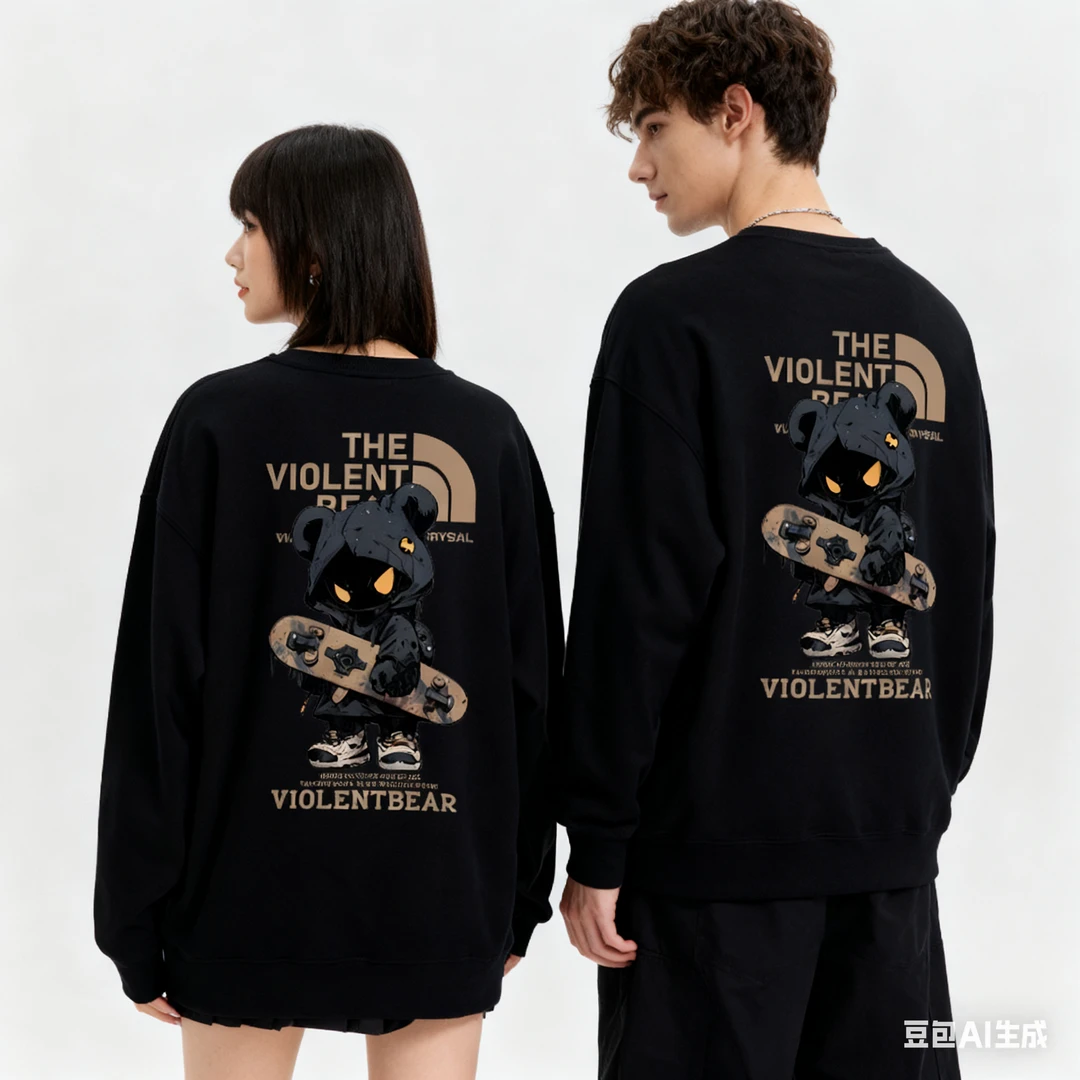 暴力熊加绒保暖长袖卫衣情侣同款秋冬季可选加厚套装休闲百搭上衣