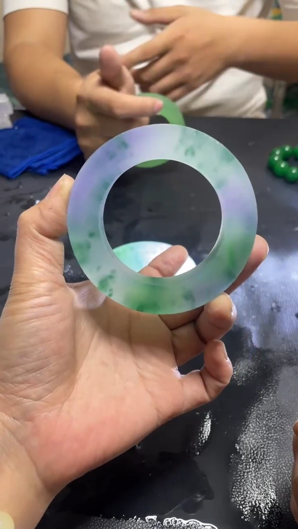 玉冰蓝花带紫 宽版手镯毛坯