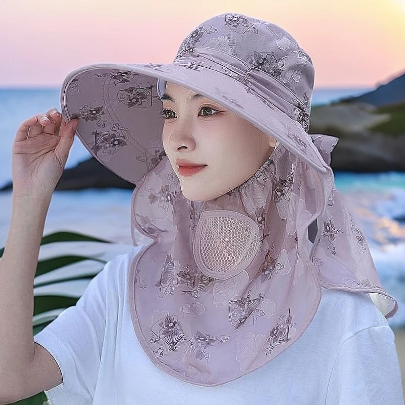 冰丝防晒遮阳帽遮脸护颈防紫外骑车太阳帽夏天干农活遮脸采茶帽女