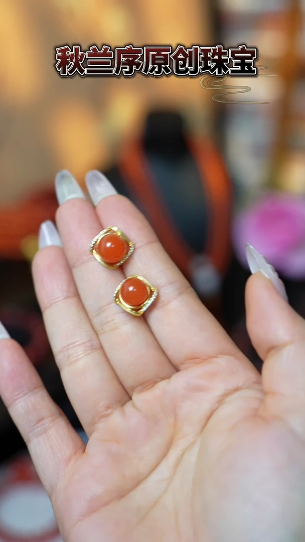 银S925镶嵌南红玛瑙耳饰原矿耳饰