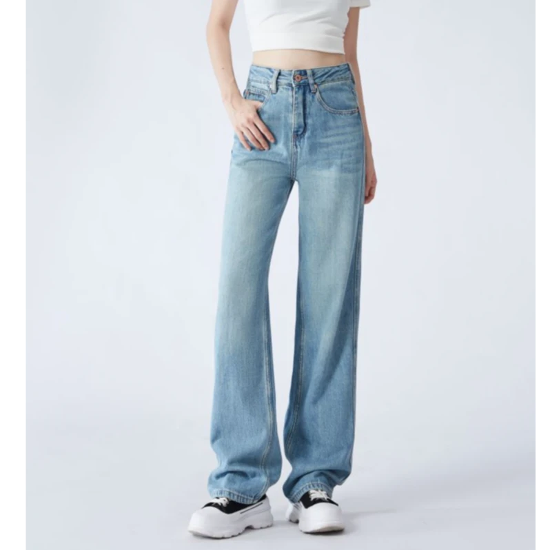 春夏季薄款莱赛尔高腰无弹直筒裤百搭垂感显瘦休闲裤阔腿裤牛仔裤