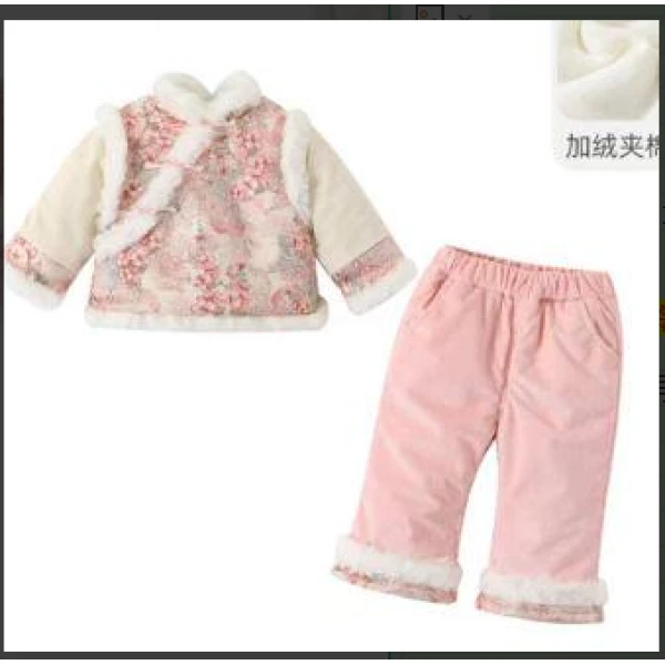 婴幼儿可爱女宝宝外出服装拜年火爆款式繁花盛世立领后开棉套装