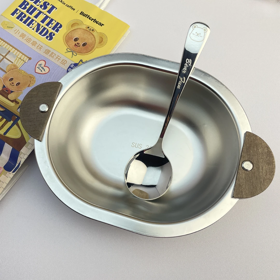 小熊胡桃木手柄双耳碗+送SUS304勺子水果沙拉碗