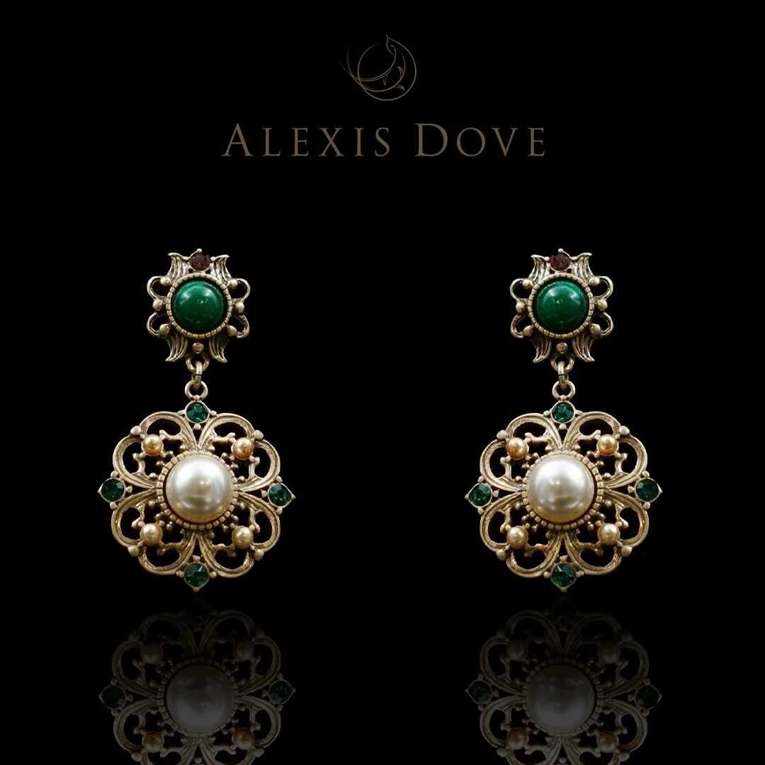 铜合金仿珍珠耳饰 【乐亿】宫廷风镂空仙林耳钉VI