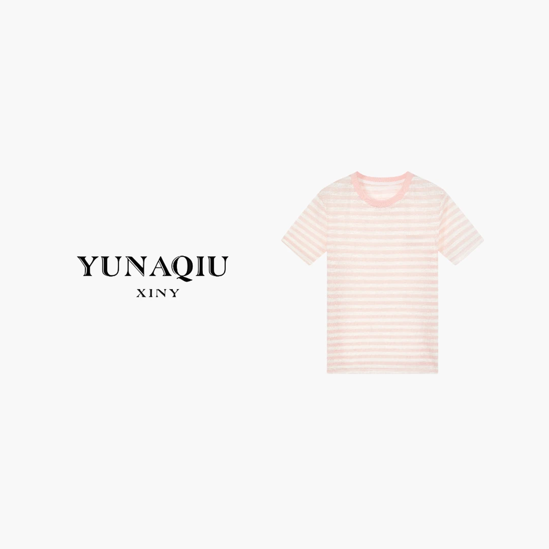 YUNAQIU-粉色短袖休闲百搭女士气质轻奢T恤#9342
