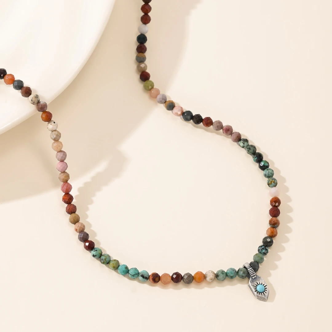 吊坠925银 坠链均925银  KS【罗马】原创秋冬虎眼蓝纹手工花绿项链