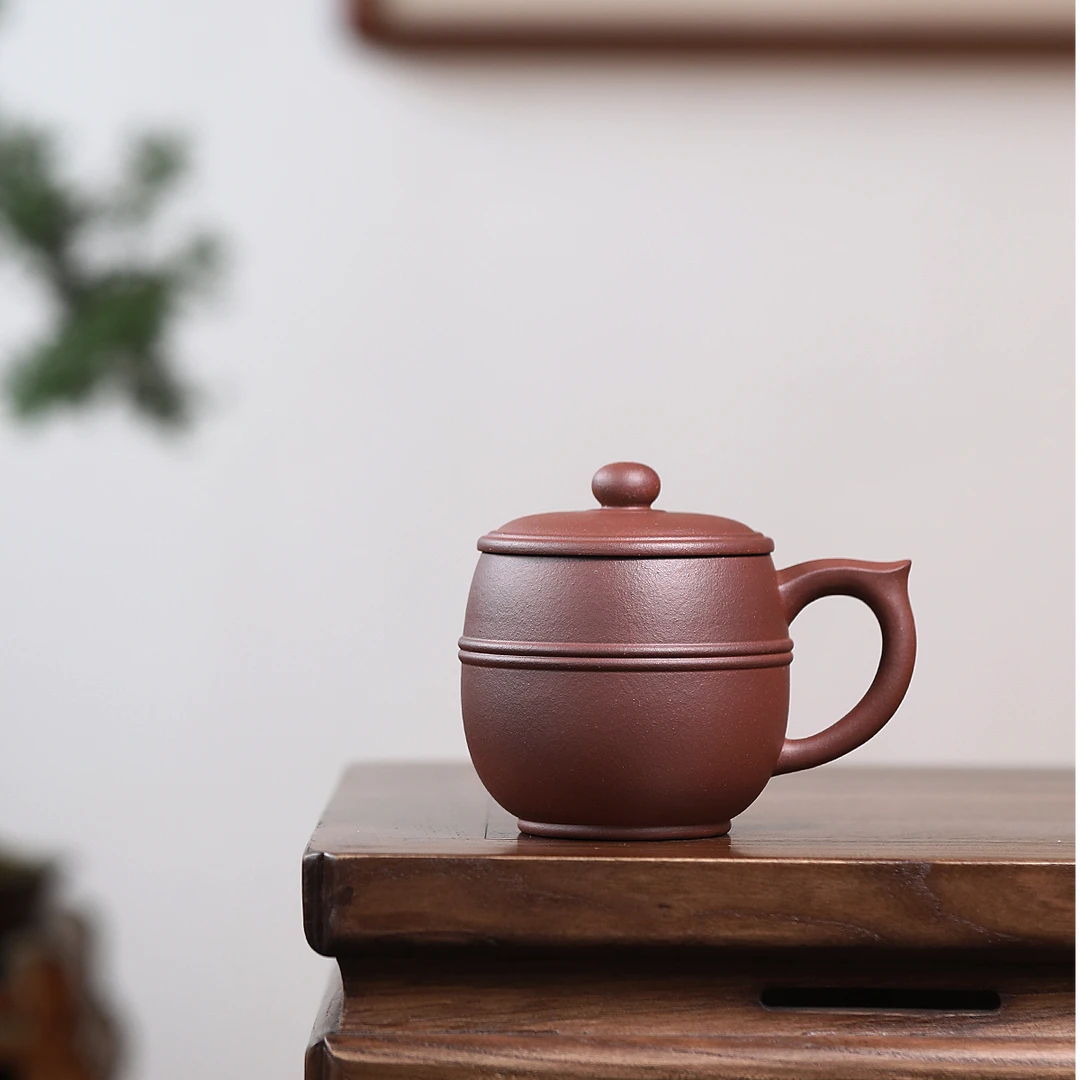 宜兴原矿紫砂泡茶手工中槽清束腰办公盖杯420cc左右