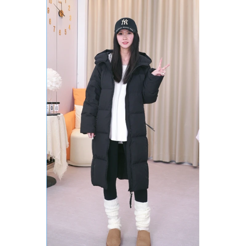 贝贝长连帽鹅绒版宽松加厚款长款女装百搭中长款纯色休闲女士外套