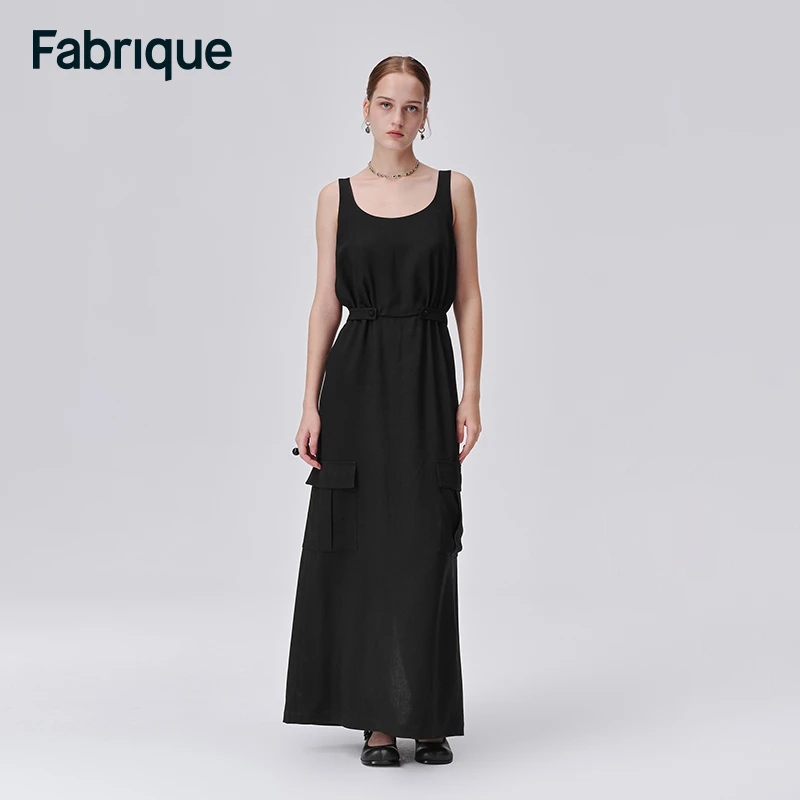 【Fabrique】 Karida 新款肌理感醋酸可调节腰扣工装口袋背心连衣裙