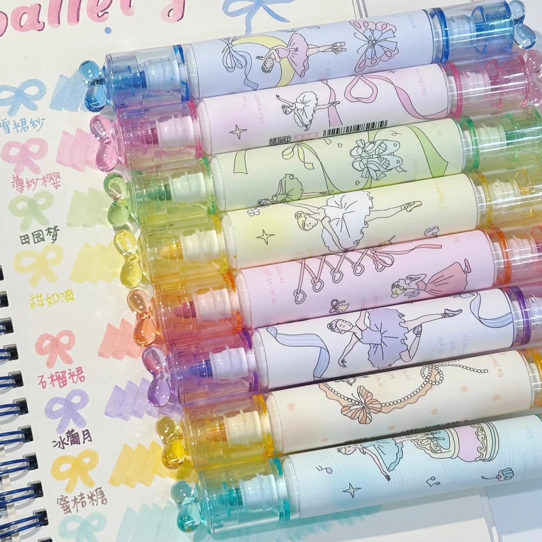 大容量高颜值芭蕾女孩双头荧光笔可爱少女心彩色笔多功能手账笔