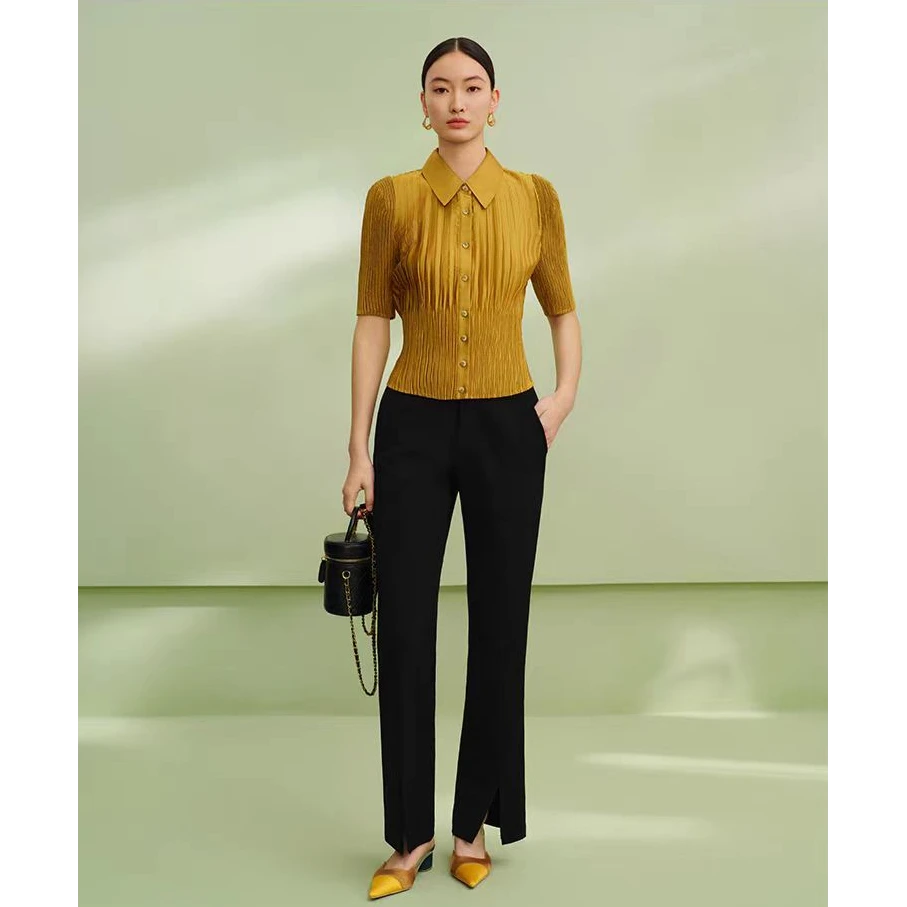 【商场同款】曼德诗纯色Polo领衬衫女夏季新款设计M311103883