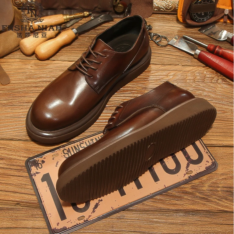 法莎尼亚秋季新款休闲皮鞋男韩版潮流百搭英伦风韩版复古男士皮鞋