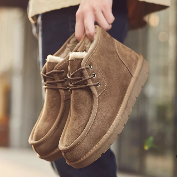 小贝同款男士雪地靴冬季保暖加绒防水雪地棉东北加厚高帮系带棉鞋