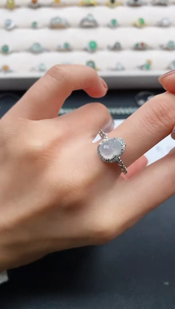 银S925镶嵌戒指翡翠6666666+1