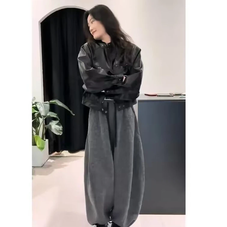 秋冬新款时尚复古港风宽松慵懒风高腰显瘦休闲长裤痞帅炸街风女装