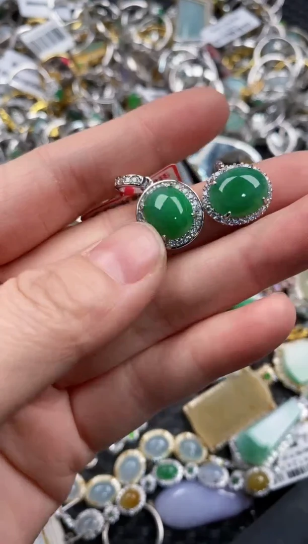 银S925镶嵌戒指翡翠10            2