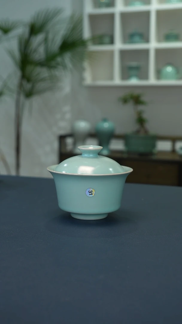 瓷片31号天蓝釉两才盖碗精品150cc     jie