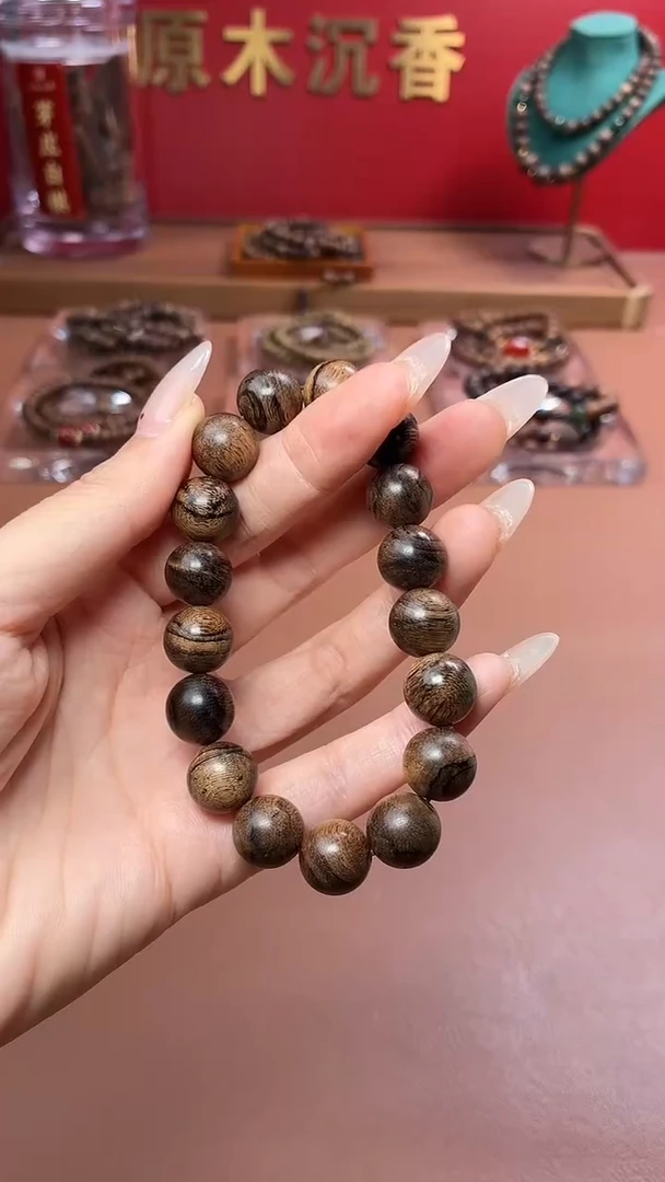 沉香手串沉水芽庄黄棋12瘿子玉化瘤疤单圈