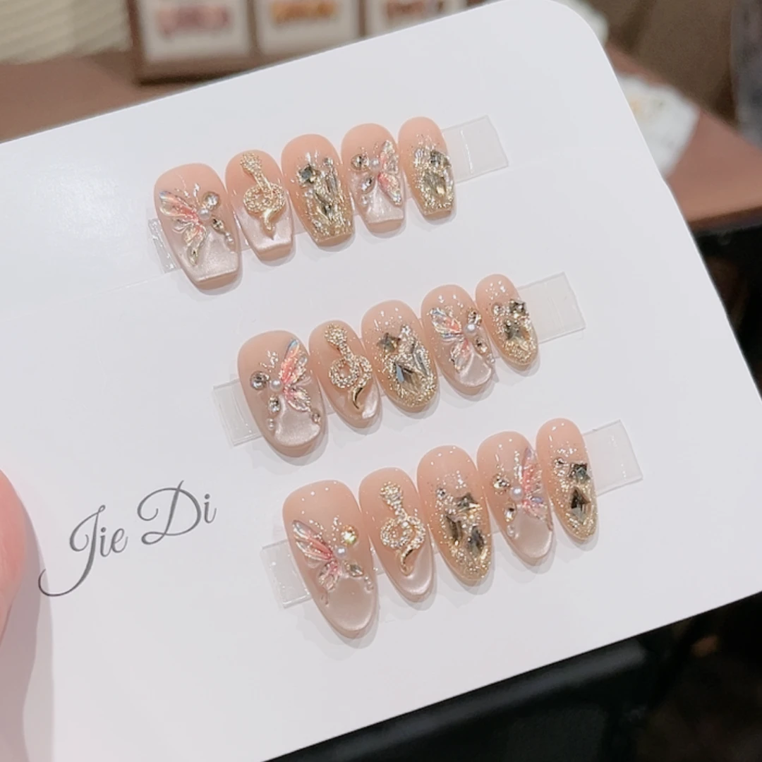 【金蛇来财】姐弟纯手工穿戴美甲立体蝴蝶蛇年必带新年穿戴甲纯手工