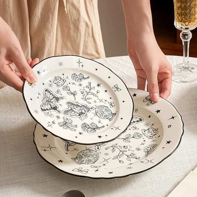 【星蝶】家用陶瓷餐具西餐盘小香风碗盘菜盘高颜值早餐盘大气感盘子
