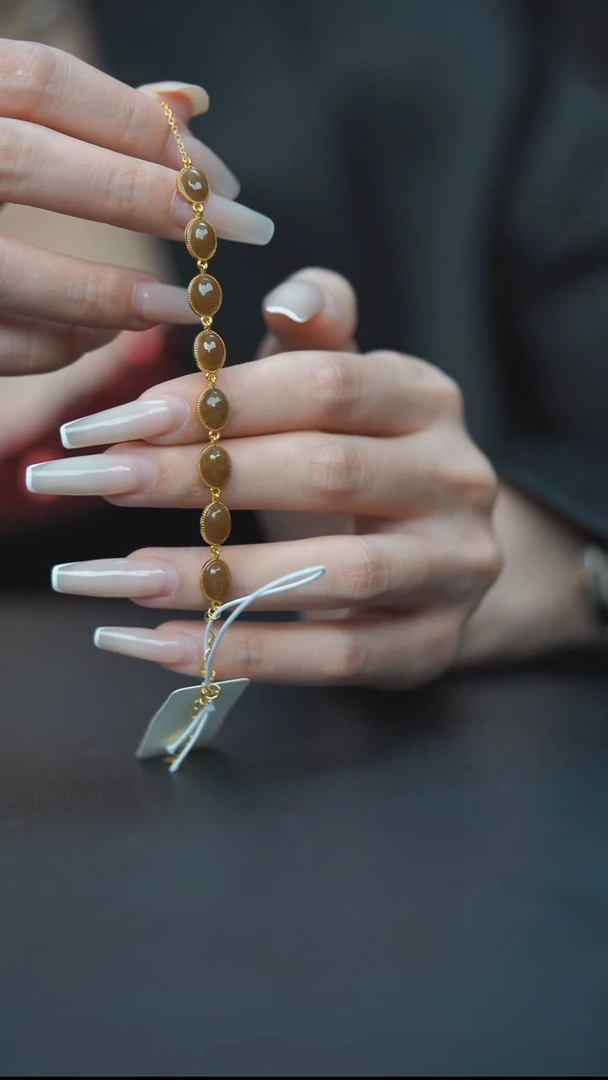 银S925镶嵌手链和田玉HD40035糖玉蛋面手链