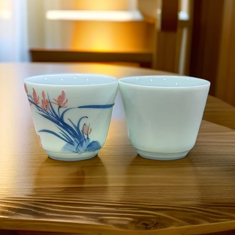 【景德镇】礼盒装手工手绘兰花茶杯R0434