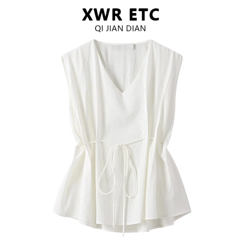 独特漂亮超火减龄收腰无袖衬衫女超好看气质V领背心上衣时尚设计.