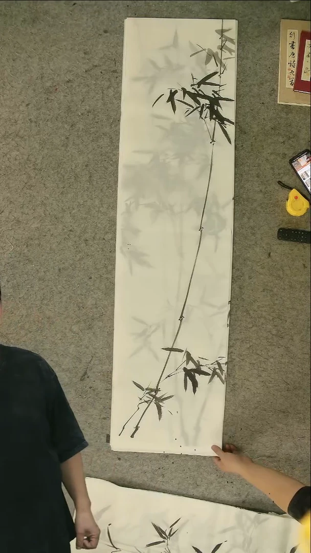 国画四尺对开  墨竹条屏 34*138cm