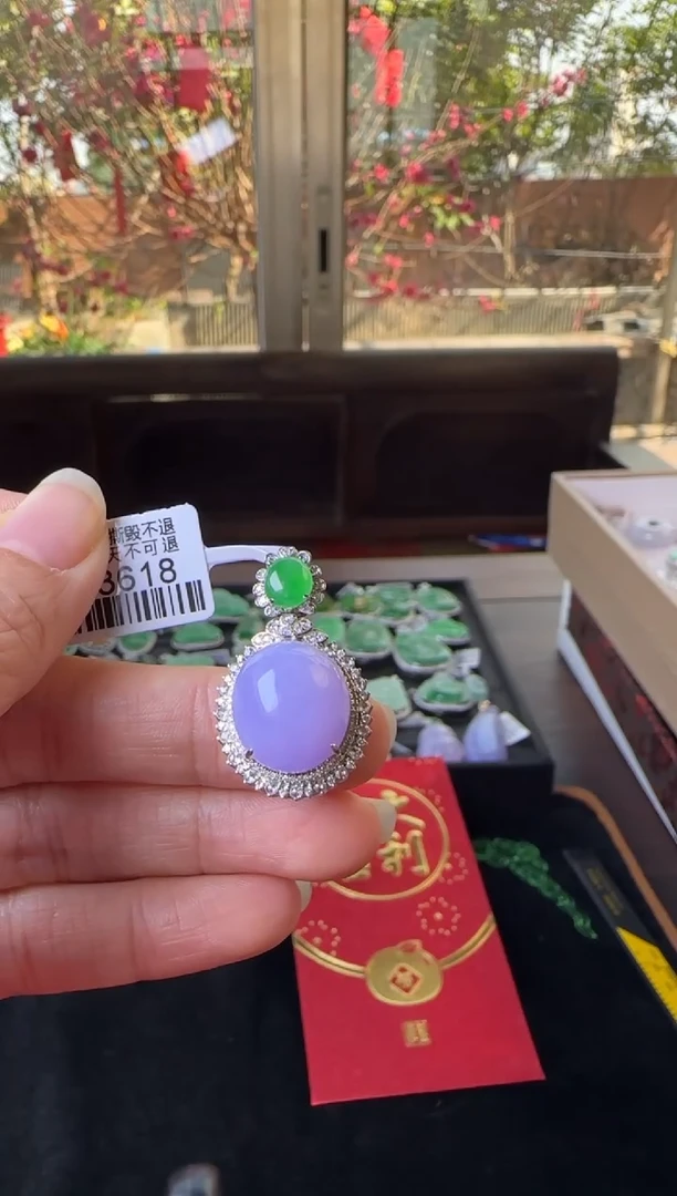 【闪购商品】翡翠颈饰18K金镶嵌DK3618冰紫蛋面吊坠