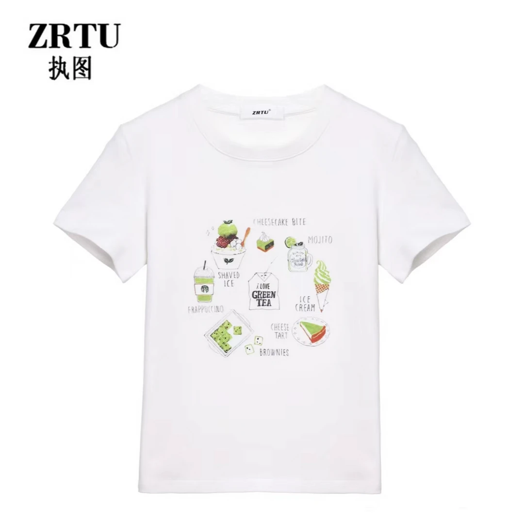 ZRTU夏季潮流百搭多巴胺卡通印花圆领短袖T恤
