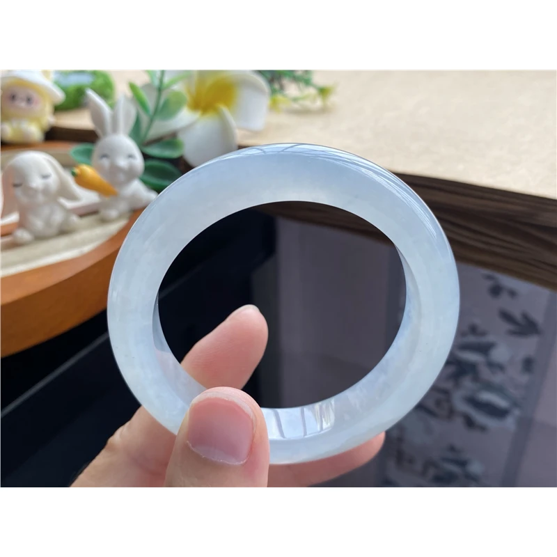 0914批8077号53.4-12.5-9.1！冰果冻镯！清浅的底色 天然翡翠手镯