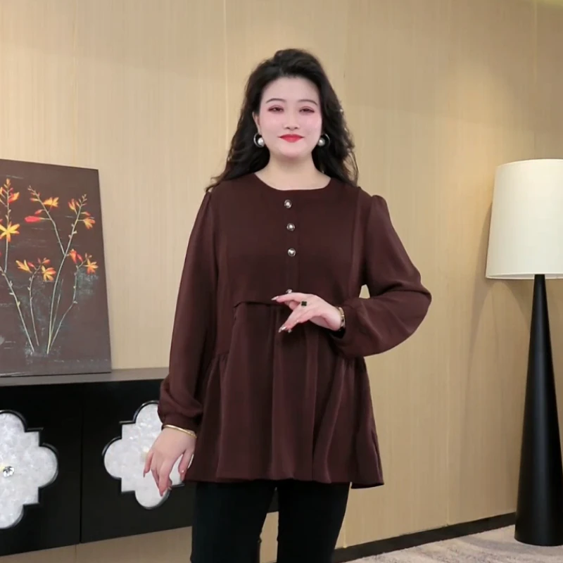 胖晶晶定制大码女装春季新款圆领纽扣时尚气质显瘦休闲上衣241362
