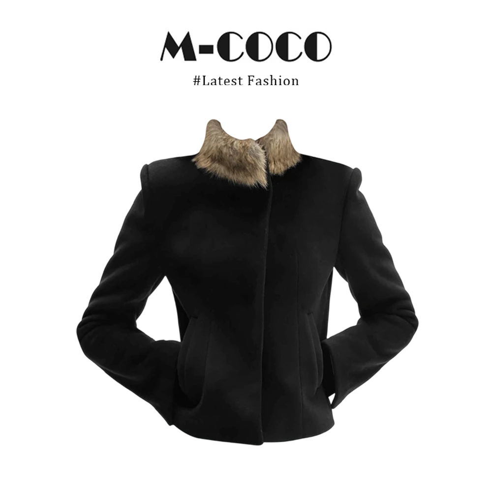 廓形垫肩短款可拆卸毛领毛呢外套冬季高街时髦超绝版型