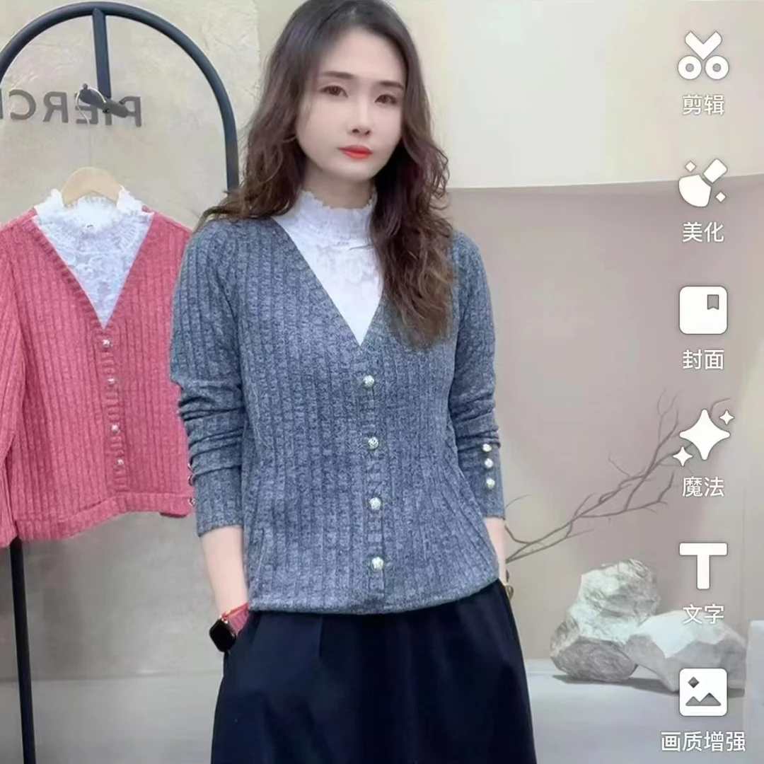 2025年新款半高领气质百搭时尚蕾丝打底衫宽松