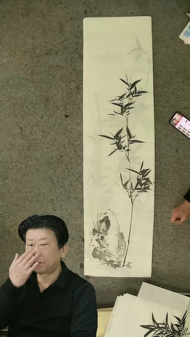 国画四尺对开  墨竹条屏 34*138cm