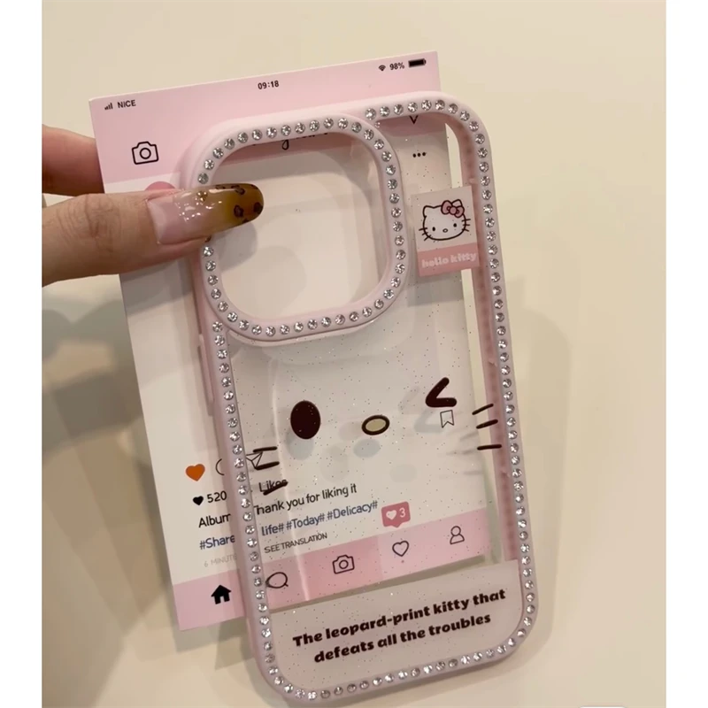 边框满钻可爱凯蒂猫适用苹果16promax少女心15表情kt14pro手机壳3