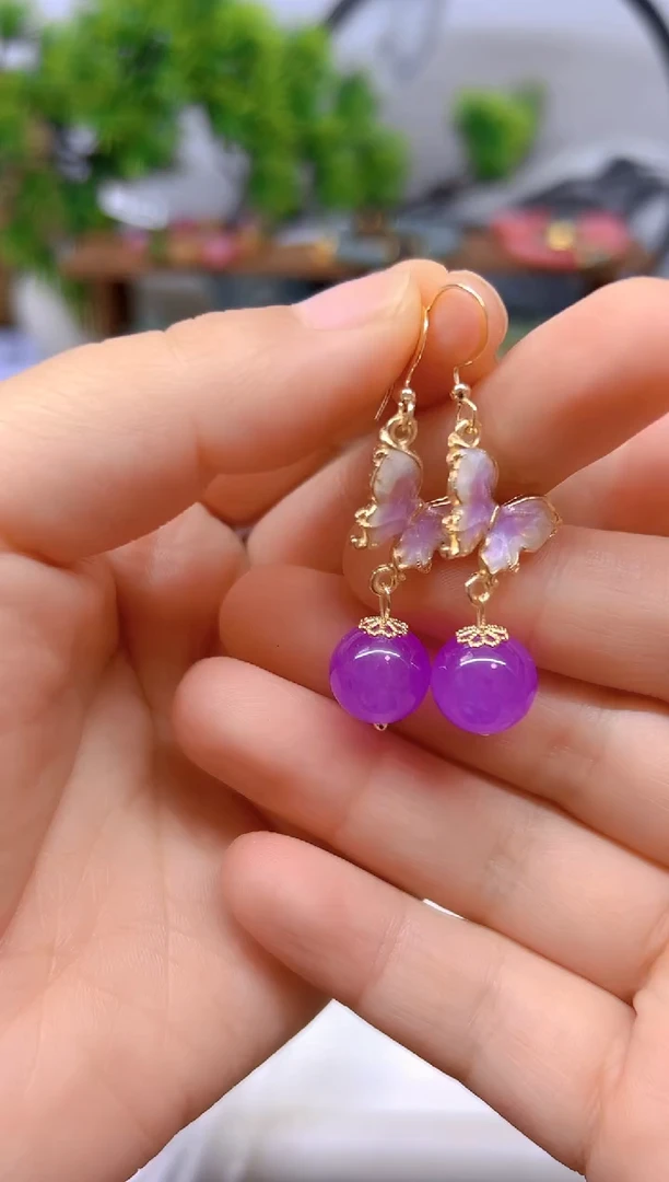 翡翠14K金镶嵌耳饰E737