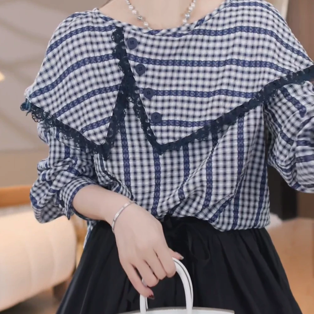 2025春季新款时尚气质百搭小众设计款荷叶领衬衫女