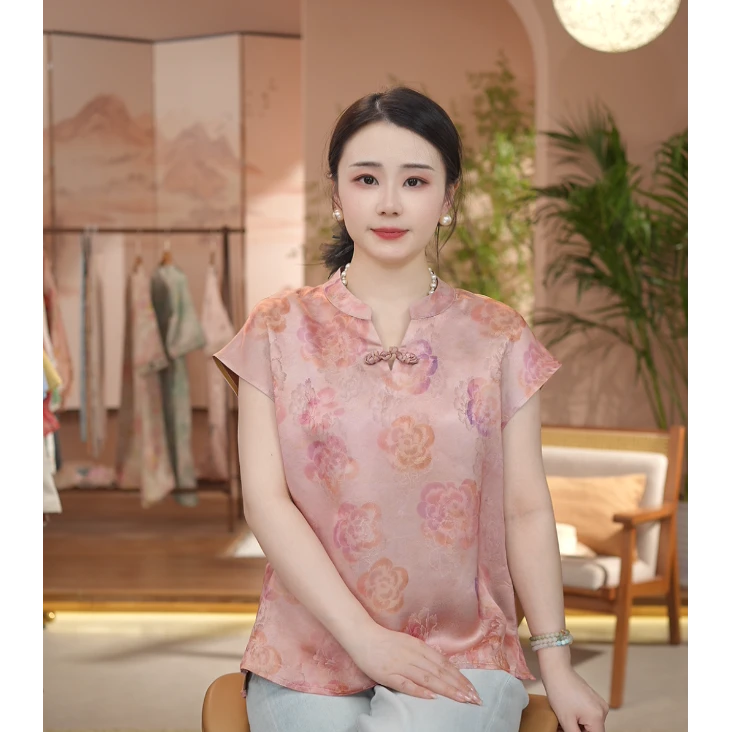 《 墙头红粉-短袖》新中式提花国风时尚休闲防晒透气短袖