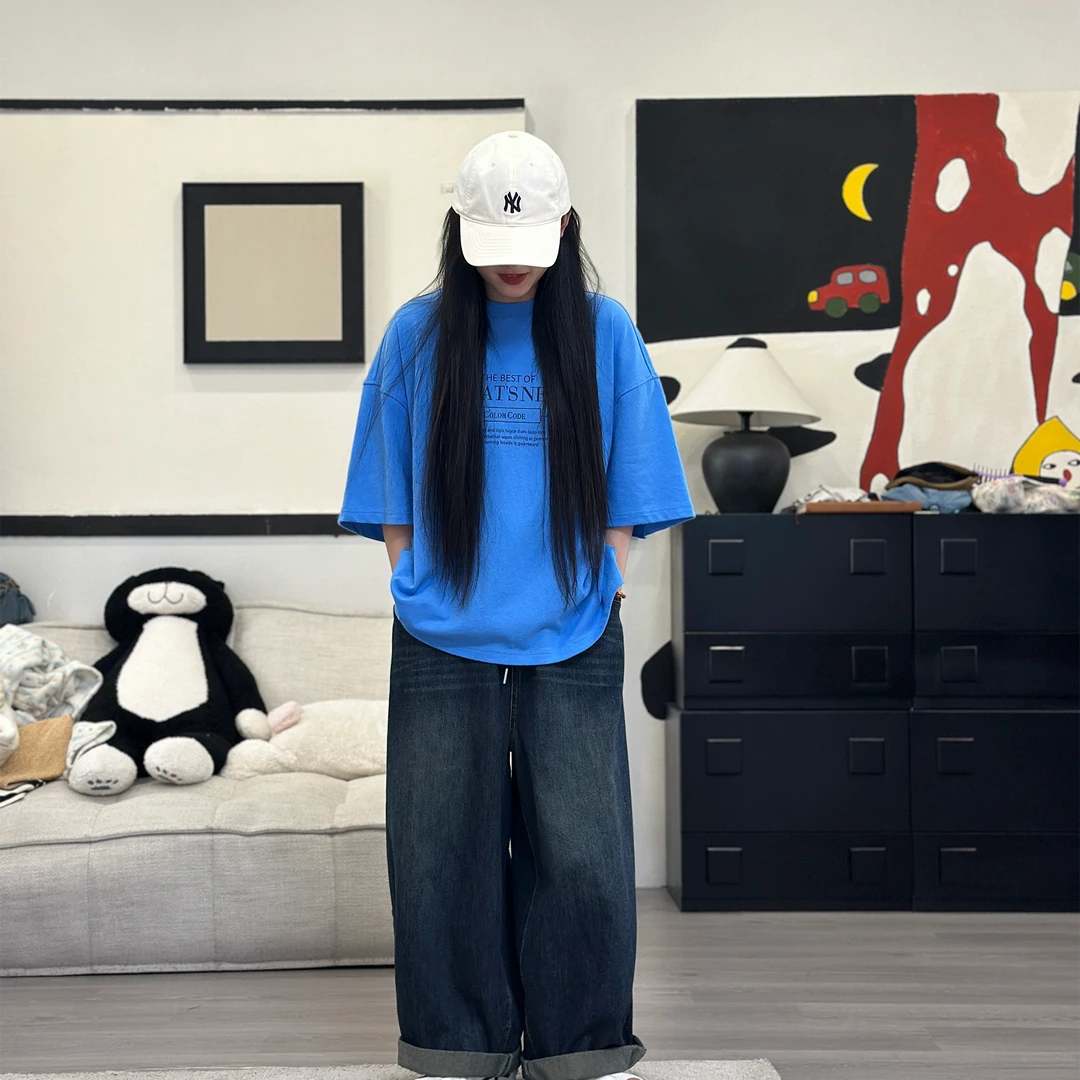 橘子罐头25新款纯棉休闲百搭夏季宽松印花韩版ol纯色半袖T恤